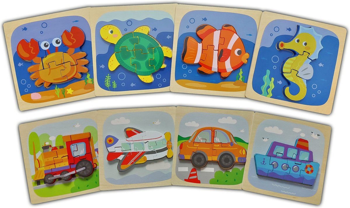 3D Puzzelset XL Zeedieren en Voertuigen Set van 8 stuks – Kinderpuzzel Set