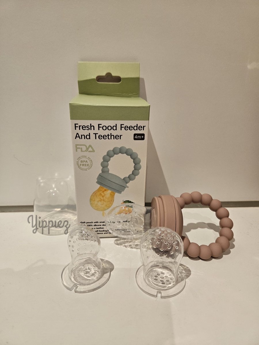 Yippiez - Fruitfopspeen en Bijtring in Eén - Fruitfopspeen - Babyfruitvoederfopspeen Roze - Voor Baby’s vanaf 4 Maanden
