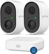 Gologi Homestation Caméra de sécurité extérieure sans fil - Avec vision nocturne - Caméra WIFI - Caméra de sécurité - Rechargeable - 2K Ultra HD - 128G Homestation - Set de 2 + Station