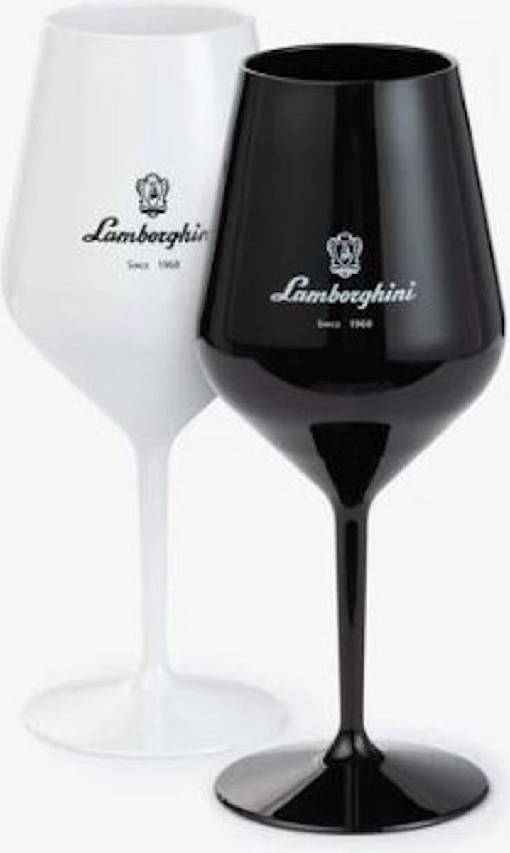 Lamborghini kunststof wijnglas, Zwart - 1 stuk, Lamborghini kunststof champagneglas, Lamborghini partyglas, kunststof glas, voor buiten en binnen, zwart kunststof glas