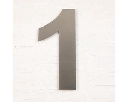 Promessa-Design - Huisnummer 1 RVS geborsteld - 20 cm hoog - 2 mm dik - Arial20RVS