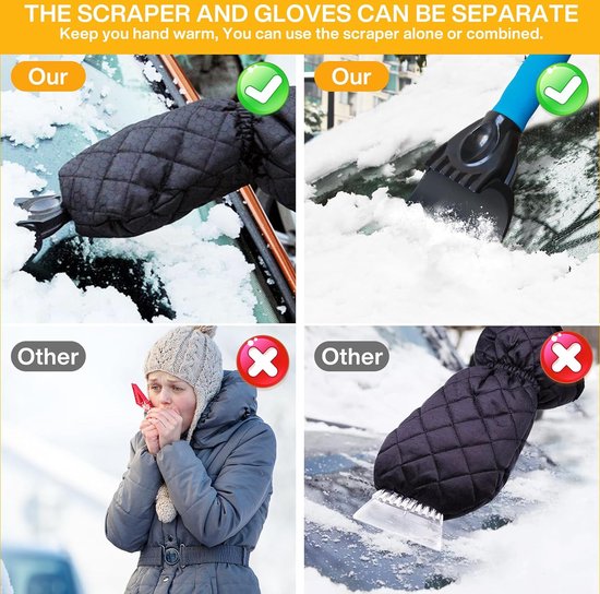 VICASKY IJskrabber Ontdooien Ice Crusher Winter Voorruit IJskrabber met Handschoen Sneeuw Verwijdering Tool voor Auto SUV Truck Zwart