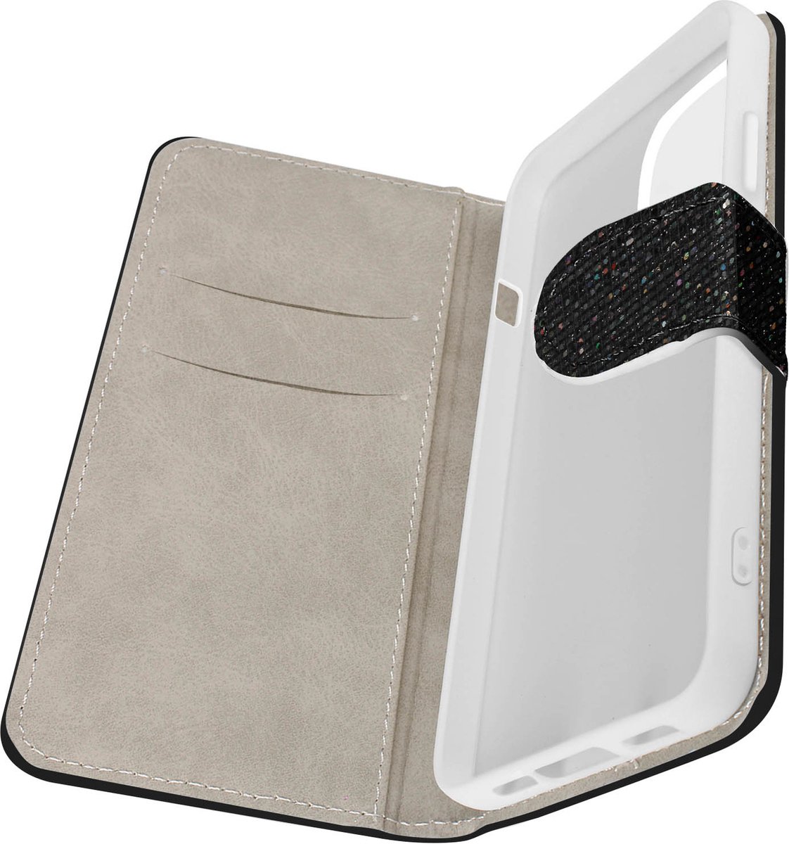 Avizar Foliohoes Geschikt voor iPhone 15 Pro Briljante disco-glamuitgave, Zwart