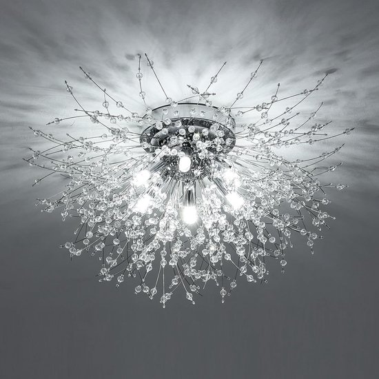 Delaveek-Moderne Kristallen Plafondlamp - Chroom- Metaal -50L x 50B x 30H cm- 6*G9 (lampen niet inbegrepen)