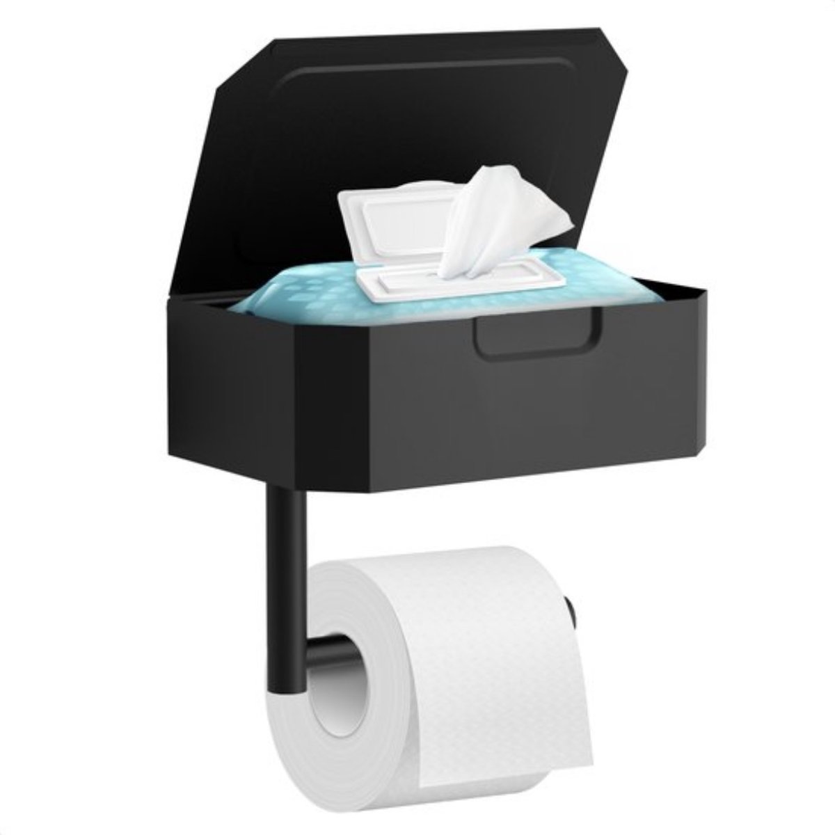 Merkloos Sanoor- WC Rolhouder met Bakje & Plankje Zwart Zelfklevend Zonder Boren Toiletrolhouder WC Papier Houder