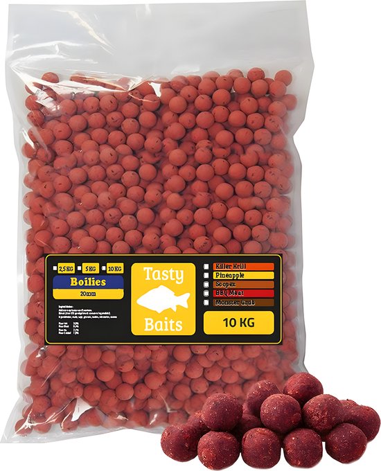 Tasty Baits -Aardbei - Boilies - 20 mm - 10 kg - Rood Karper Aas -Karper Lokvoer - Karpervissen