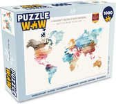 Puzzel Wereldkaart - Quotes - Waterverf - Kinderen - Jongen - Meisjes - Bucketlist - Legpuzzel - Puzzel 1000 stukjes volwassenen