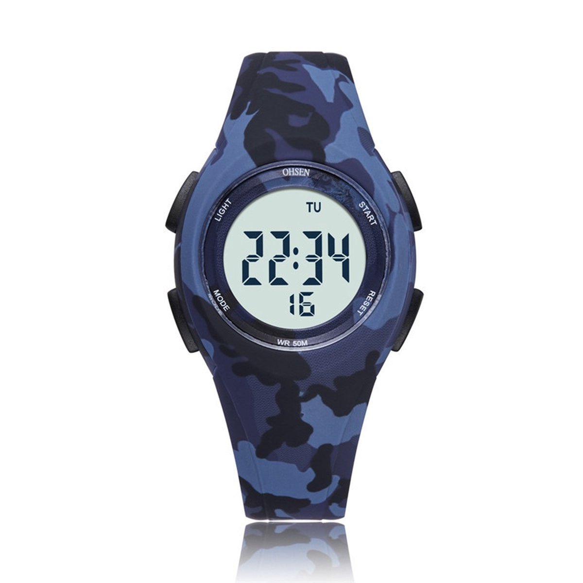 Kinderhorloge – Stopwatch – Waterdicht – Backlight – Camouflage Blauw