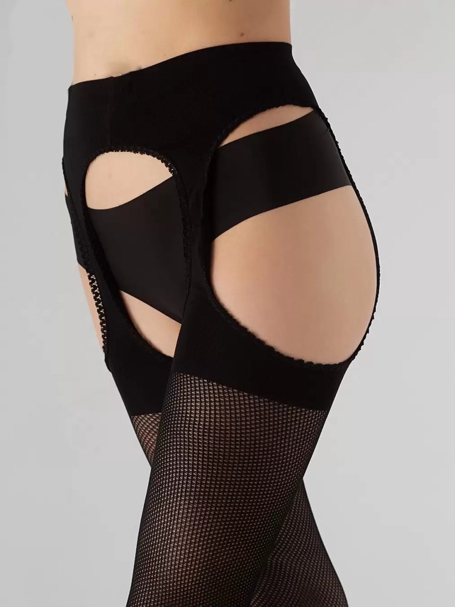 Goedkoopste GIULIA Panty - Love Net 40 - Open Kruis Panty - Strippanty - Erotiek - Net - Jarretel - 40 Den - Medium - Zwart