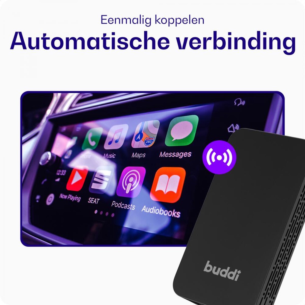 Bluetooth adapter Buddi Play 2 voor draadloos Apple CarPlay & Android Auto, USB-A/C, iPhone & Android compatible - Afbeelding 3