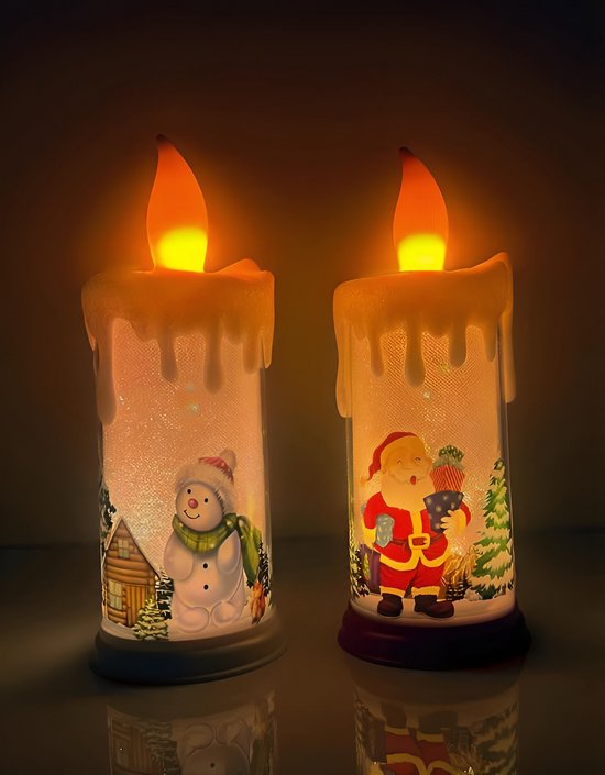 Go4pro Bougies Ambiance Enchanteur de Noël - Set de 2 - Père Noël et Bonhomme de Neige - Cadeau de Noël - Hors piles !