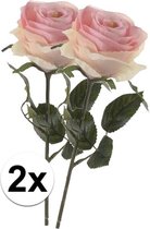 2 x Licht roze roos Simone steelbloem 45 cm - Kunstbloemen