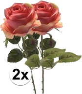 2x Roze Roos steelbloem 45 cm - Kunstbloemen