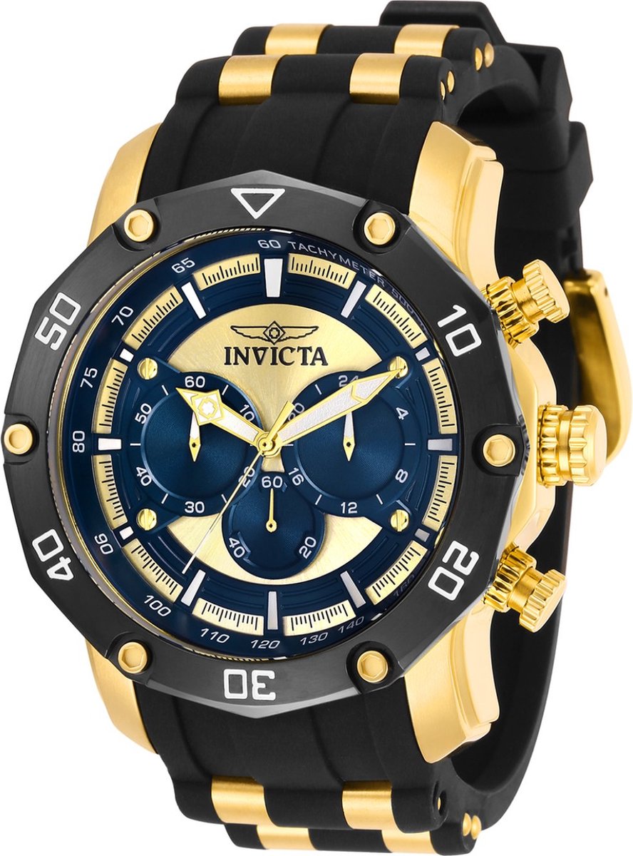 Invicta Pro Diver 30079 Heren Horloge - Waterdicht - Analoog - Quartz Uurwerk - Roestvrij Staal met gouden Wijzerplaat -50mm