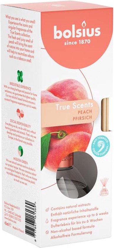 Bolsius geurstokjes perzik - peach geurverspreider 45 ml True Freshness