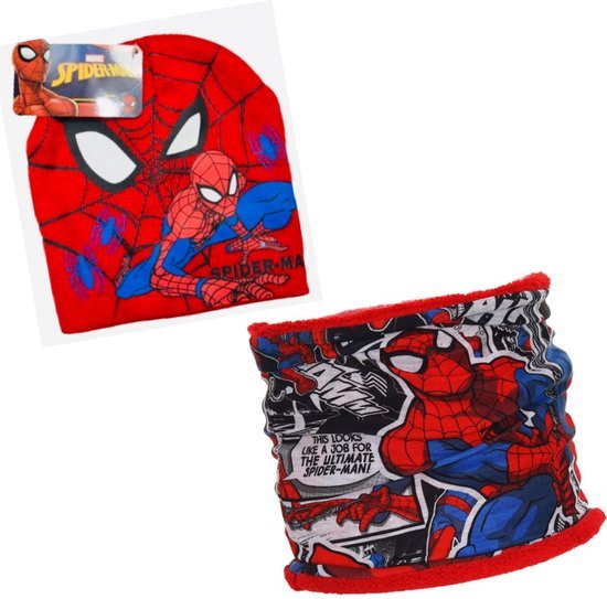 Set Marvel Spiderman - Bonnet + Tour de Cou - Rouge - Taille 54 cm de tour de tête (± 4-8 ans)