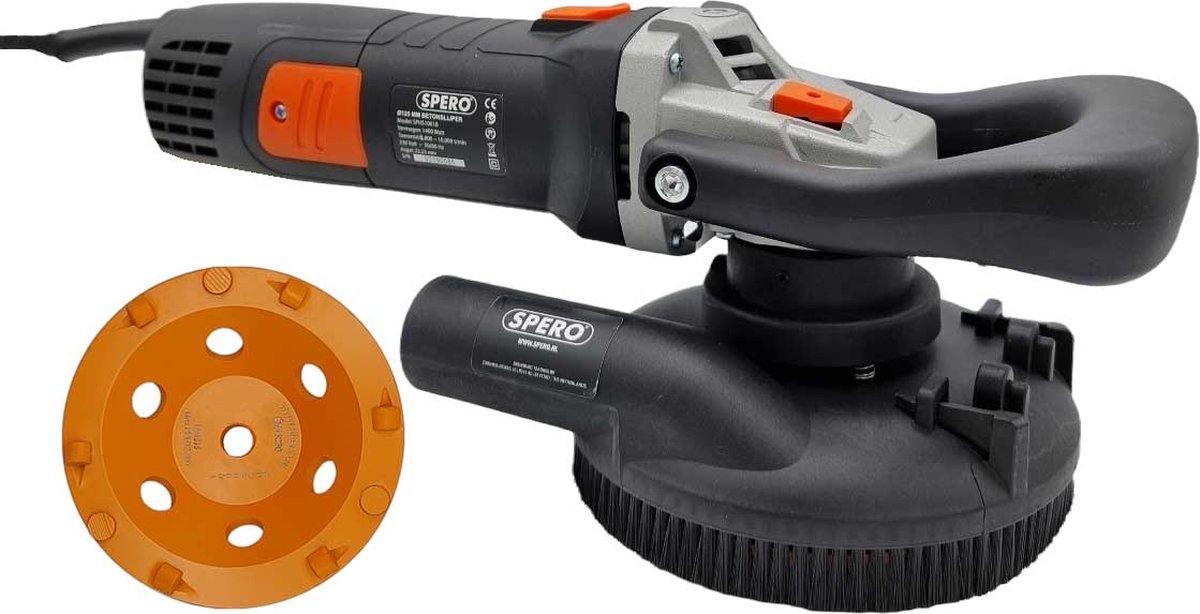 Betonslijper DELUXE 125mm - Schuur & Polijstmachine DROOG 1400Watt - Betonschuurmachine - Verende stofkap & PKD Komschijf