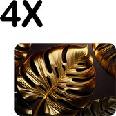 BWK Luxe Placemat - Gouden Bladeren op Donkere Achtergrond - Set van 4 Placemats - 40x30 cm - 2 mm dik Vinyl - Anti Slip - Afneembaar