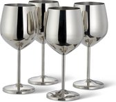 4 Elegante Zilveren Wijnglazen Gemaakt van Roestvrij Staal, 500 ml - Onbreekbaar Kelkglas Cadeauset, voor Bruiloften, Jubileum, Verjaardagsfeest