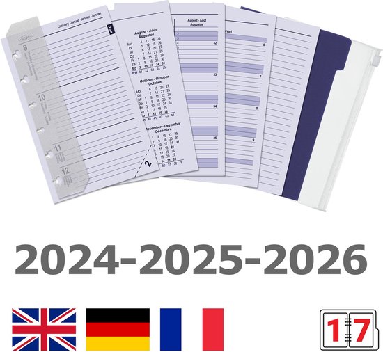 Kalpa 6336-24-25-26 Pocket Planner Vuller 1 Week per 2 Paginas Jaardoos NL FR DE 2024 2025 2026