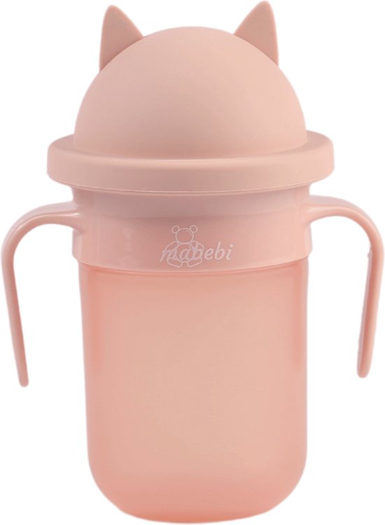 Mabebi - Magic oefenbeker - Trainingsbeker voor baby en kind - Oefenbeker met deksel - 360° Drinkbeker - Drinkbeker met handvaten - Roze