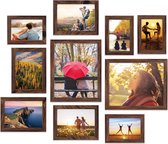 Set de 7 cadres photo 20x25 cm, cadre photo marron collage avec verre  véritable pour