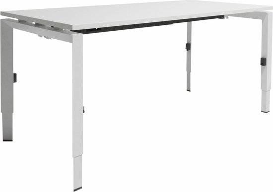 Schaffenburg linesto n4 bureau, hoogte instelbaar (65-85cm) met 160x80cm lindberg eiken zwevend 25mm blad en aluminium (ral9006) vierpoot n-frame (poot rechthoekig 66 x 26 mm.), (met geintegreerde kabelgoot)