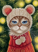 PANNA Festive Mood Cat - Borduurpakket - 16 x 21 cm - DIY pakket volwassenen