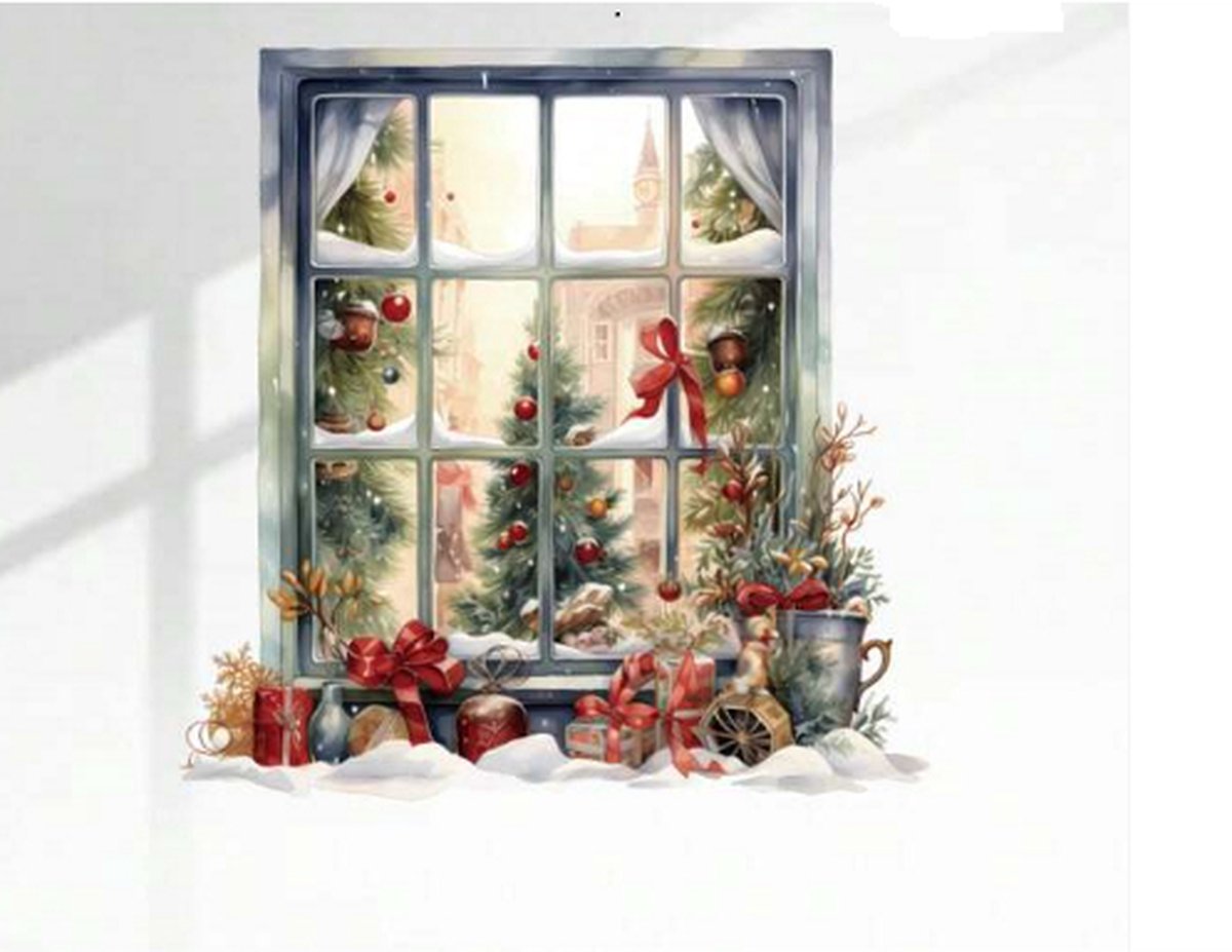 Muursticker Raamstickers Kerst / Kerstmis - Merry Christmas - Prachtig Kerst raam met sneeuw - Winter | Raam Decoratie - Winkel - School - Peuterspeelzaal - Huis - Veranda- Kantoor | Herbruikbaar - Waterdicht - Verwijderbaar | DH collection
