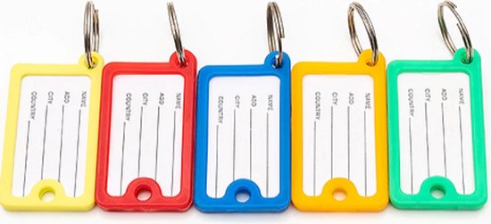 Gadgetpoint | Sleutelhanger Naamplaatjes | Naam Adres | Hanger | 5 stuks | Vierkant - Multicolor | Vaderdag Cadeau