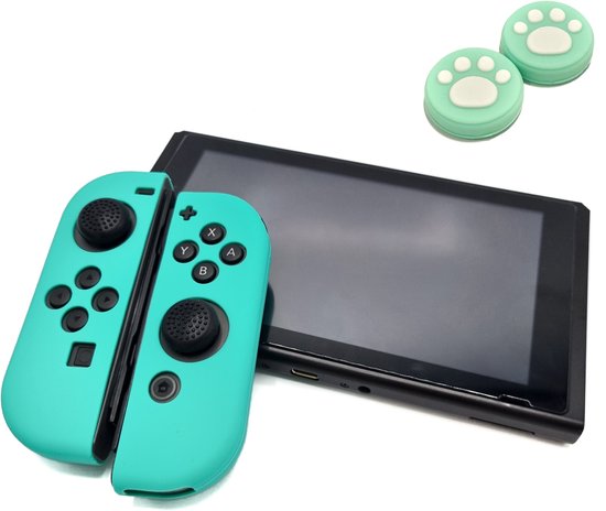 Foto: Gadgetpoint hoesjes skins thumb grips voor nintendo switch 1 performance gaming case soft grip covers anti slip joy con controller accessoires cobalt groen pootjes groen met wit