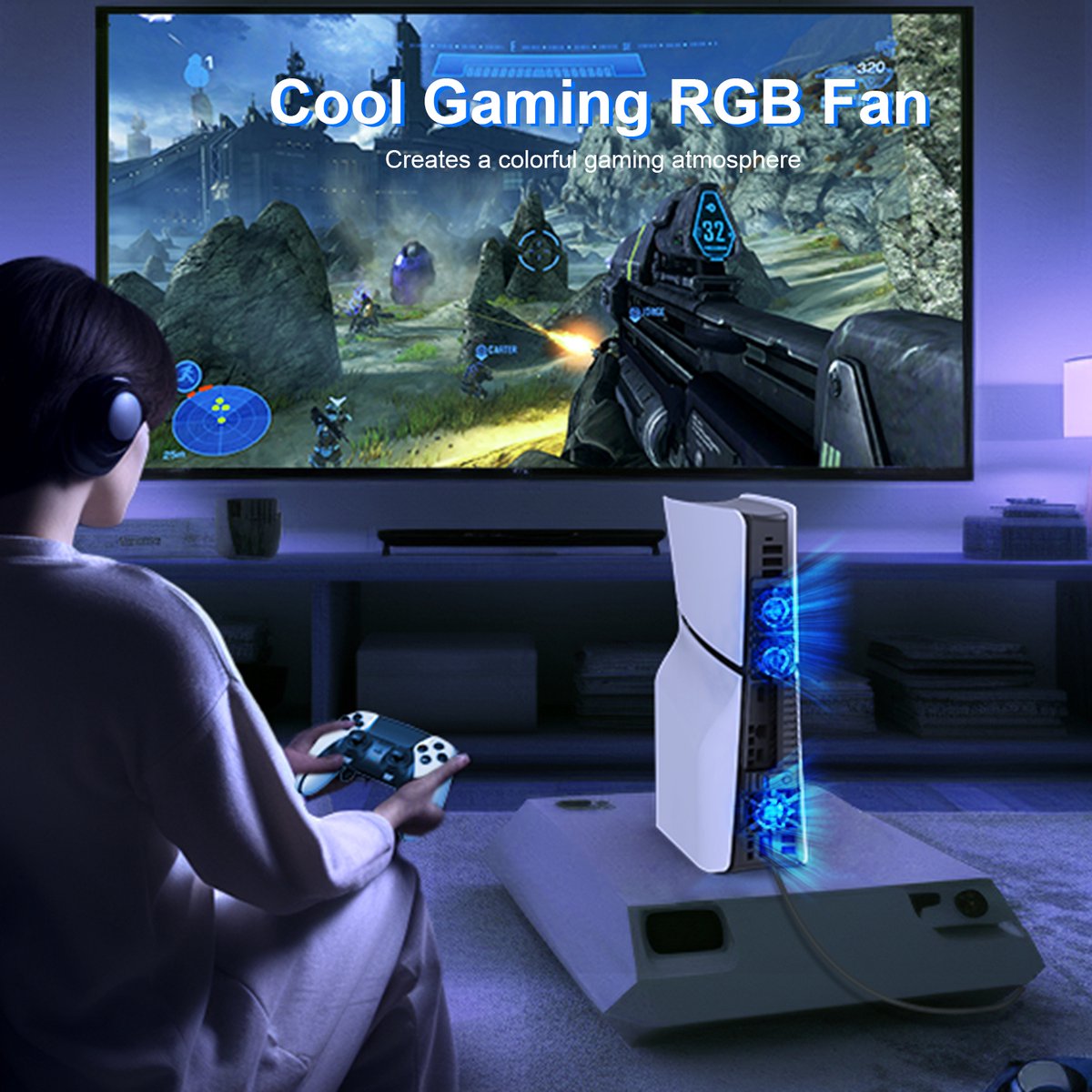 PlayCool PS5 Slim Disc Edition & Digital Edition USB Console Cooling Fan met LED en RGB – foto 4
