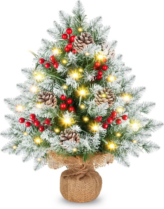 Mini Kerstboom, 50 cm Tafelblad Kleine Kunstkerstboom Met Ledverlichting, Besneeuwde... bol