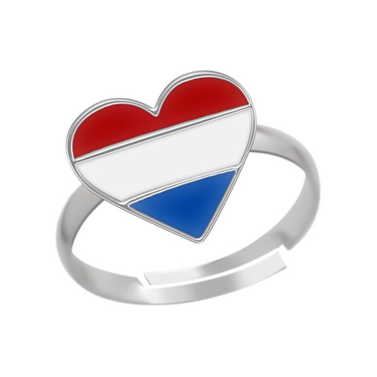 Bague en argent fille | Bague en argent pour enfants | Bague en argent, coeur avec drapeau néerlandais