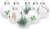 Kerstballen, transparante kunststof ballen, 16 stuks, 8 cm, transparante acrylballen, kerstboomversiering, kerstballen met vulmateriaal, sleutelband