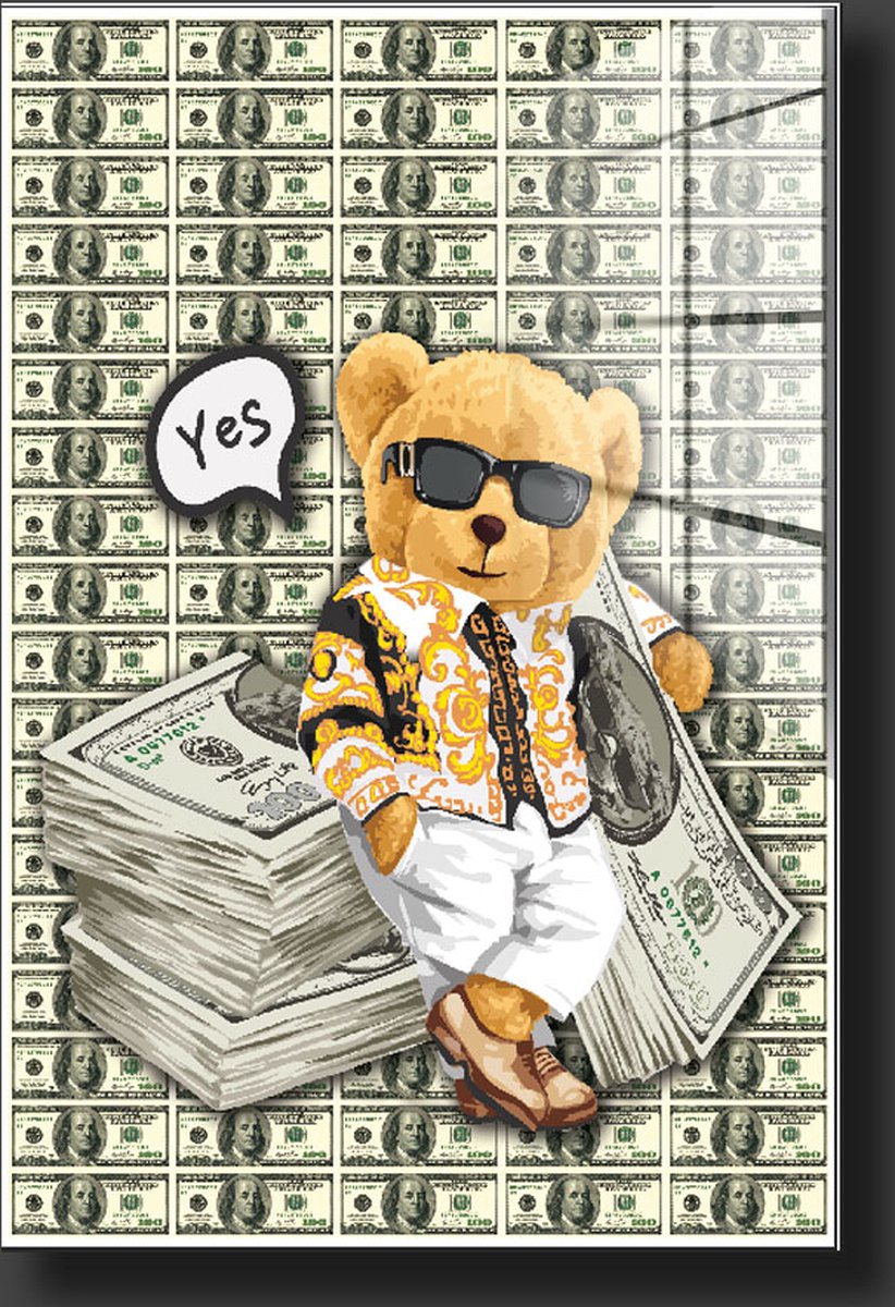 Crazy Rich Bear schilderij op plexiglas 60/90cm