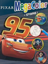 MegaColor Kleurboek - Pixar cars + 25 stickers - oceaanblauw - 60 pagina's dubbelzijdig bedrukt - 120 kleurplaten - voor volwassenen en kinderen - uitermate geschikt voor kleurpotloden