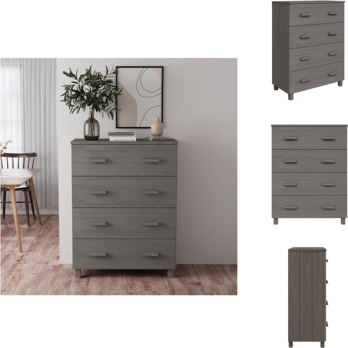 VidaXL HAMAR Dressoir Grenenhout lichtgrijs 79x40x103.5 cm 4 lades Keukenkast