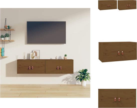 vidaXL Wandkasten 2 st 30x30x40 cm massief grenenhout honingbruin, houten wandkast, hangende kast, wandschap, hangkast, wand tv-kast, wandmeubel