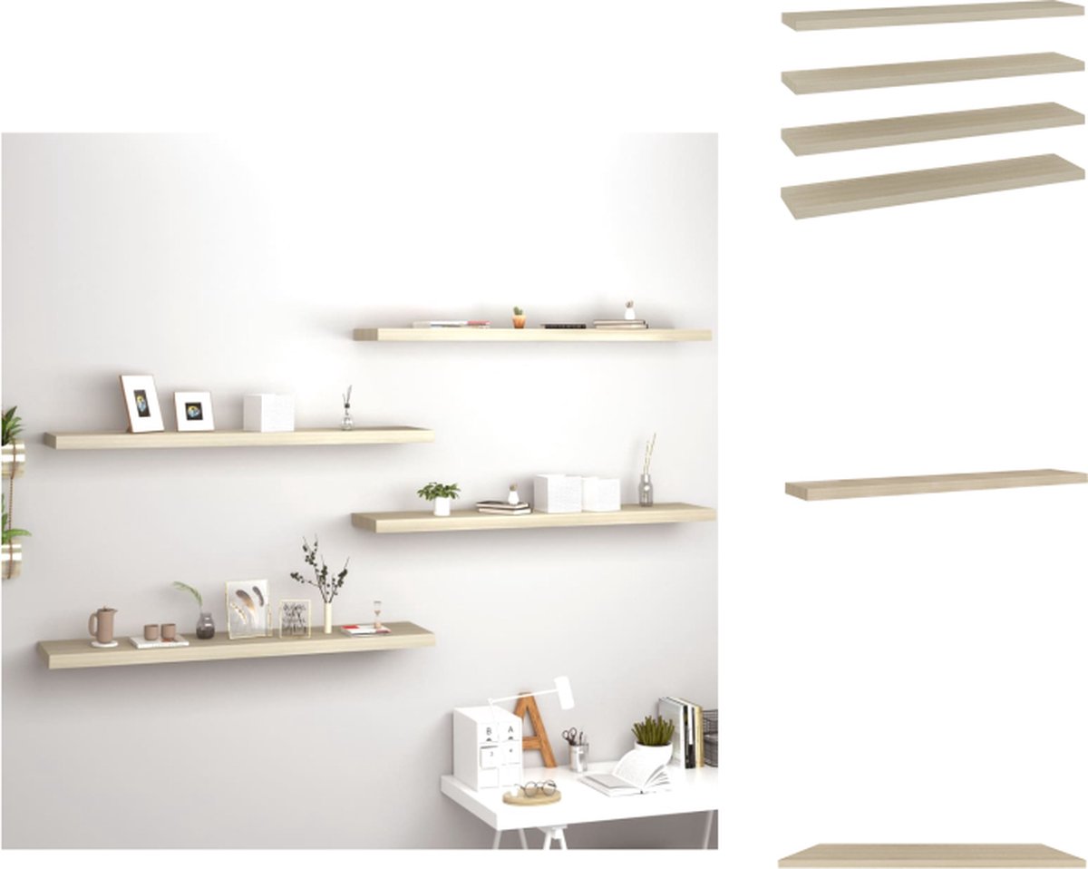 VidaXL Wandplanken Trendy Set van 4 Honingraat MDF Metalen Frame Eiken 120x23.5x3.8cm Wandsteun