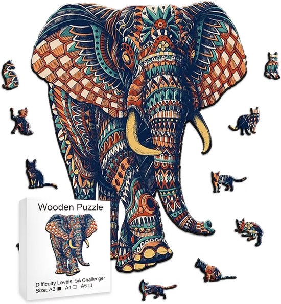 Houten puzzel Olifant - 120st 180mm, Puzzel voor kinderen en volwassenen, kerstcadeau, sinterklaas cadeau, schoen cadeau