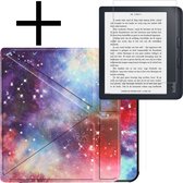 Hoes Geschikt voor Kobo Libra 2 Hoesje Bookcase Cover Book Case Hoes Sleepcover Trifold Met Screenprotector - Galaxy