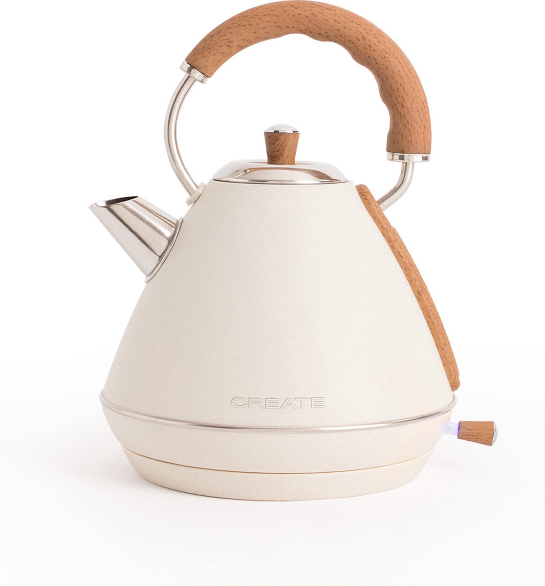 CREATE KETTLE RETRO Waterkoker 1.7L - Roestvrij staal - Mat Wit natuurlijk hout