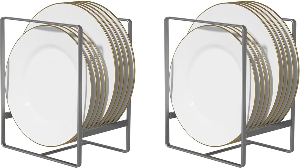 2 stuks bordenhouders organizer keukenkast opbergrek organizer servies metaal grijs