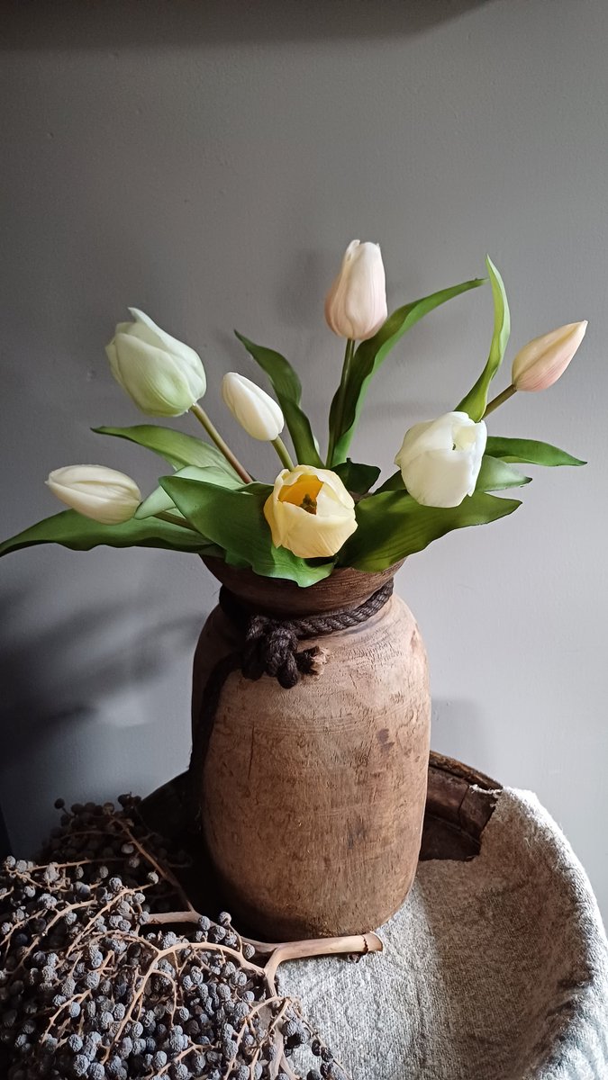7 kunst tulpen Vermeer-boeket van 7 yellow/green combo kunsttulpen-Real Touch Vermeer tulip bundle Sally X7 yellow/green combo 31cm