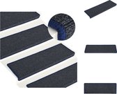 vidaXL Trapmat - Grijze en blauwe 100% Polypropyleen - 65 x 21 x 4 cm - Anti-slip - geluiddempend - Wasbaar - Omvouwbaar - Met kleefstrips - 15 stuks - Trapmat