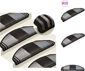 vidaXL Trapmatten 15 stuks zwart grijs - 65 x 21 x 4 cm - geluiddempend - antislip - wasbaar - Trapmat