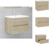 vidaXL Meuble lavabo en Chêne Sonoma - 60 x 38,5 x 45 cm - Lavabo encastré en céramique - Meuble de salle de bain