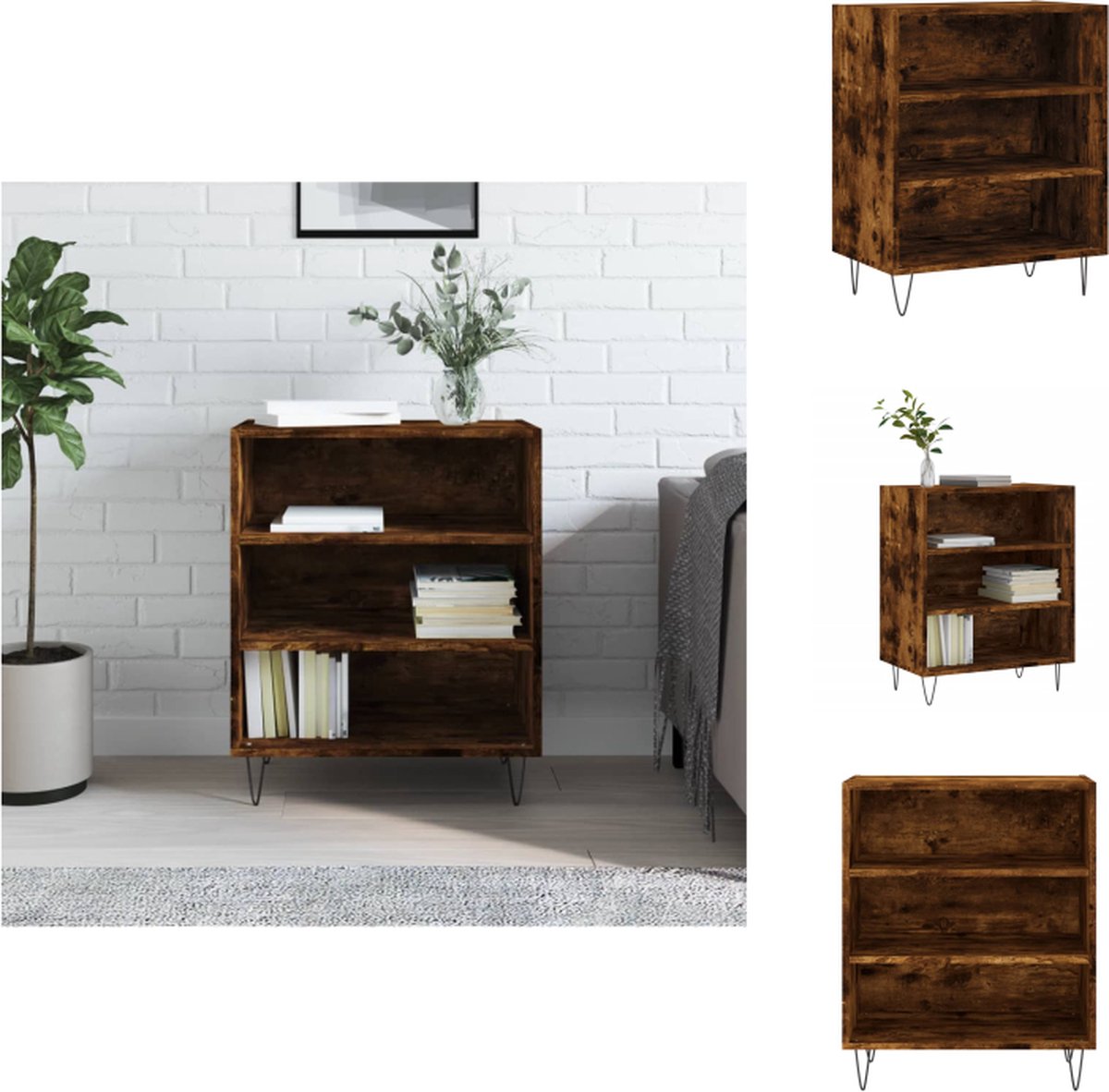 VidaXL Dressoir Vintage Houten Opbergkast Gerookt Eiken 57 x 35 x 70 cm Keukenkast
