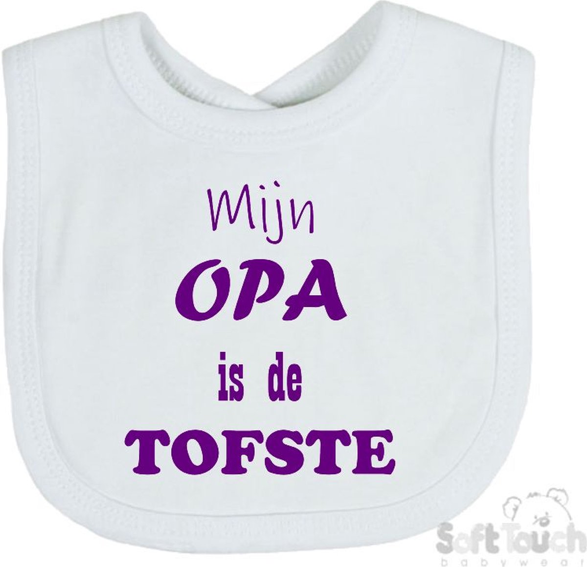 Goedkoopste Soft Touch Slabber Slabbetje Slab Mijn Opa is de TOFSTE Unisex Katoen Wit/paars Maat 33x22 Cm